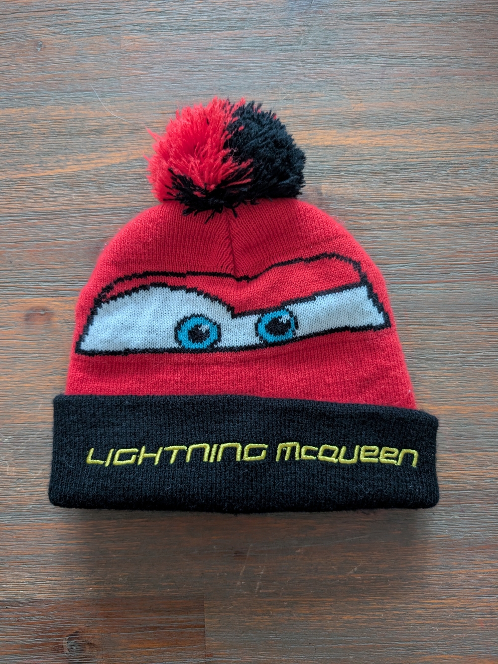 Disney Lightning McQueen Kids Red & Black Pom Beanie